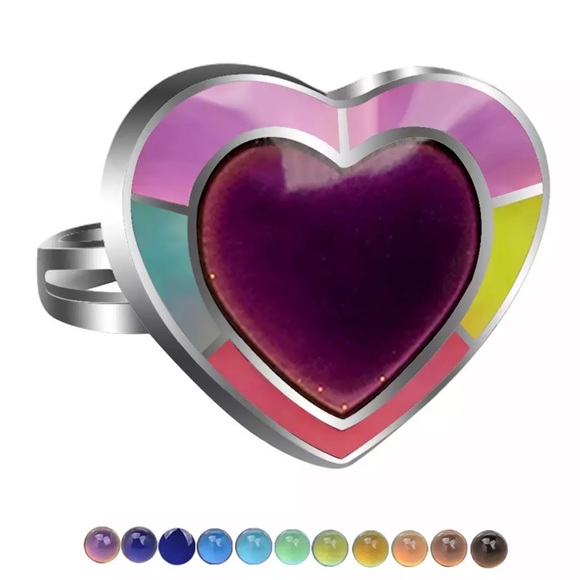 Mood ring color changing womens girls adjustable fun silver rainbow jewelry - Picture 8 of 10